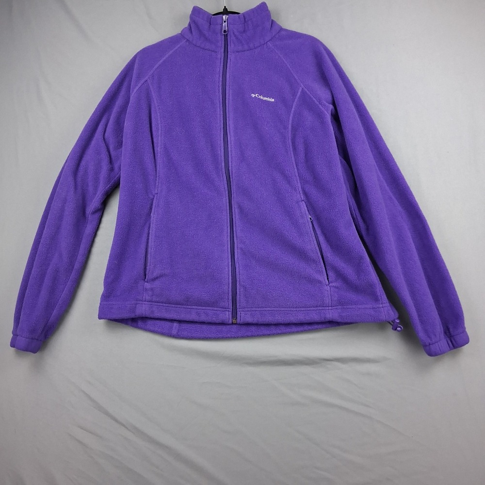 Columbia Womens Purple Full Zip Fleece Jacket Mock Neck XL Pockets R00831